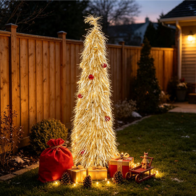 5 FT Pre-lit Pop Up Christmas Tree Foldable Artificial Slim Xmas Tree, Battery Operated(3 AA Batteries Not Included) Decorative Holiday Tree for Home Party Indoor &Outdoor Christmas Decor