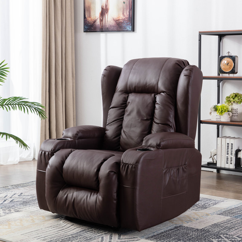Fauteuil de massage inclinable chauffant en similicuir, Similicuir brun