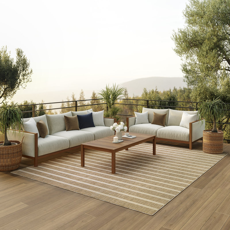 Shaila Striped Indoor/Outdoor Rug, Beige/Ivory, Rectangle 8' x 10'