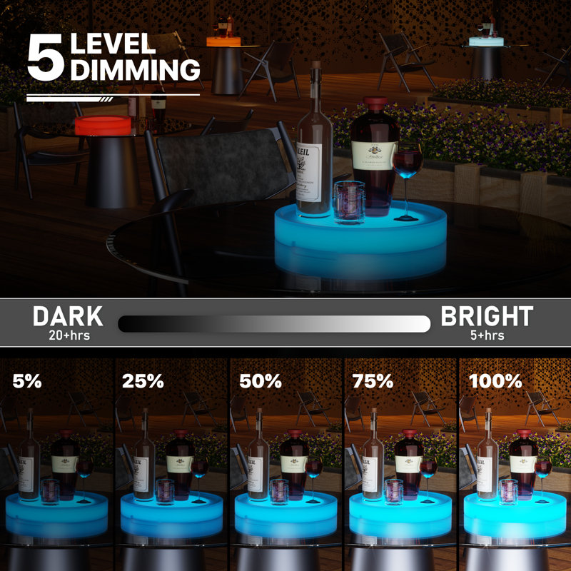 16" LED Light Up Serving Tray, Round Rechargeable Glowing Up Liquor Bottle Display Bar Tray with Remote Control