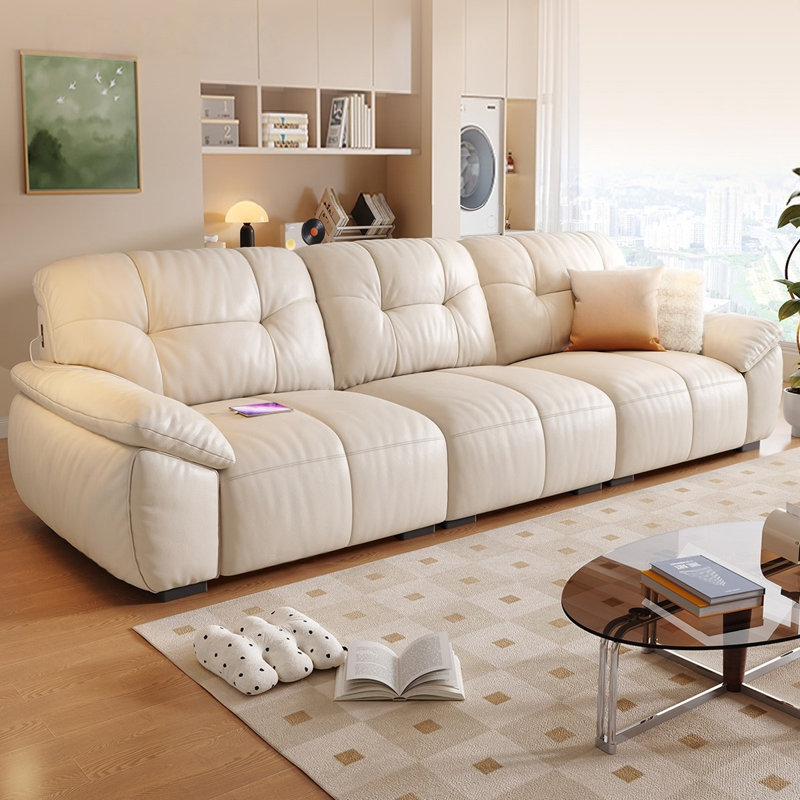 White Genuine Leather Modular Sofa cushion couch