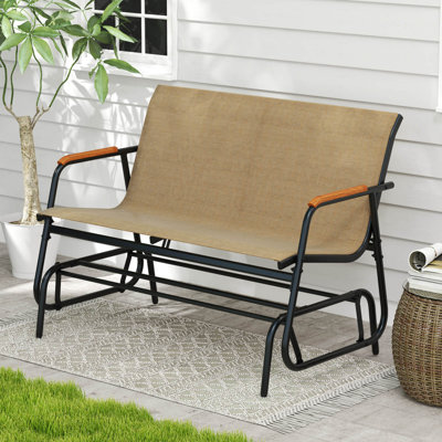 Patio Glider Bench For 2 Swing Gliding Loveseat With Curved Teak Armrests For Porch by Ebern Designs