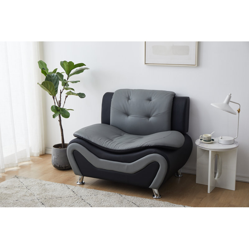 Fauteuil club Adrin, Similicuir gris / noir