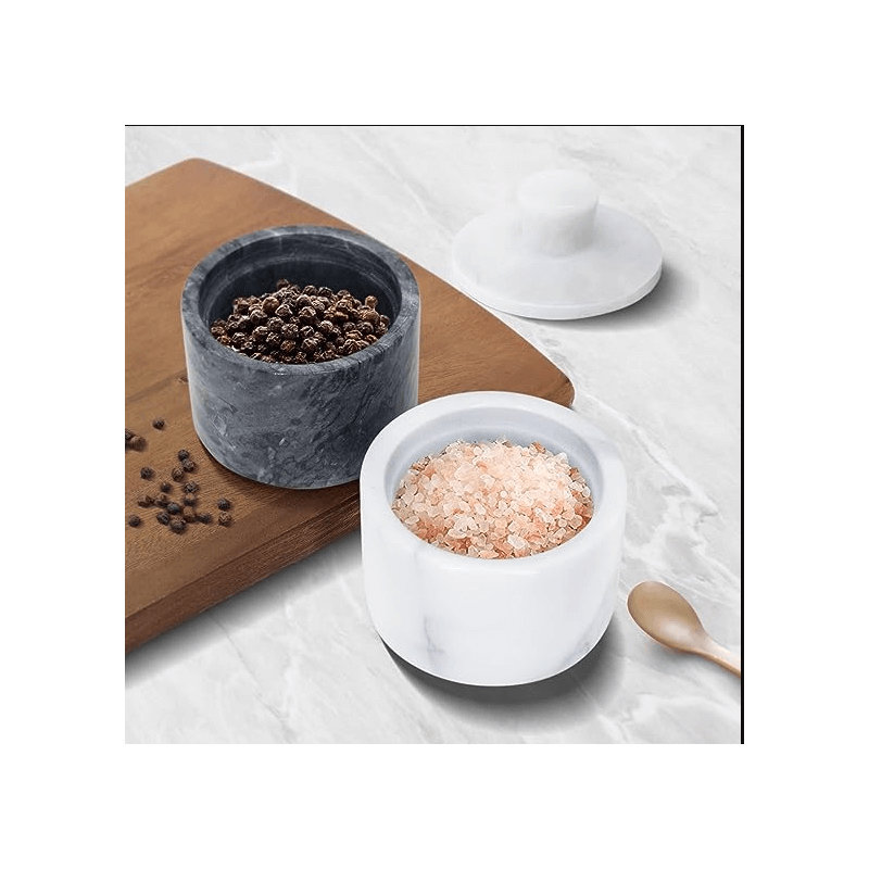 Artifacts Marble Salt Cellar with Lid, Black Matte