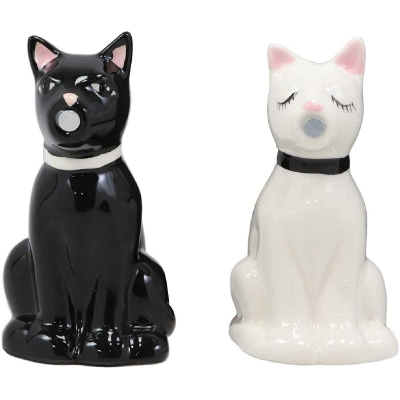 Iconia, céramique, noir, blanc, chaton, chats, sel, poivre, salière, épicé, amour, magnétique