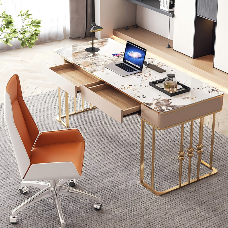 Bureau moderne à tiroirs rectangulaires minimaliste moderne, H 29,53 po x l 62,99 po x P 23,62 po