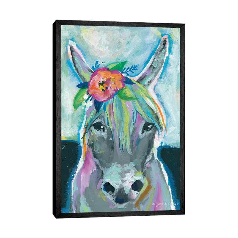 Sweet Donkey by Jessica Mingo - Painting on Canvas, Black Floater Framed, 101.6cm H x 66.04cm W x 3.81cm D