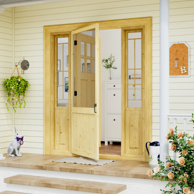 80" H Screen Door  Exterior Door Front Door Pine Wood Paintable Anti Insect Animal Kid Friendly Including Screen Door Handle 