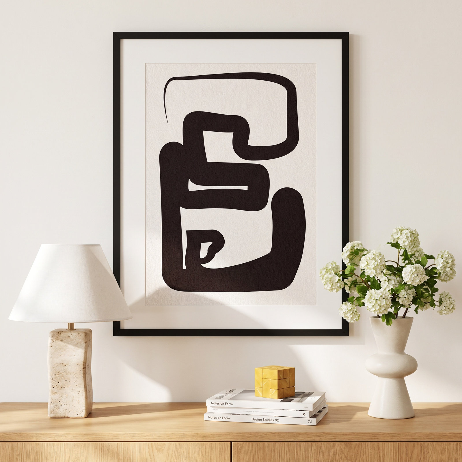 Oneliners-1 by Design Fabrikken, 19.12" H x 15.12" W x 0.88" D, Black Framed Paper