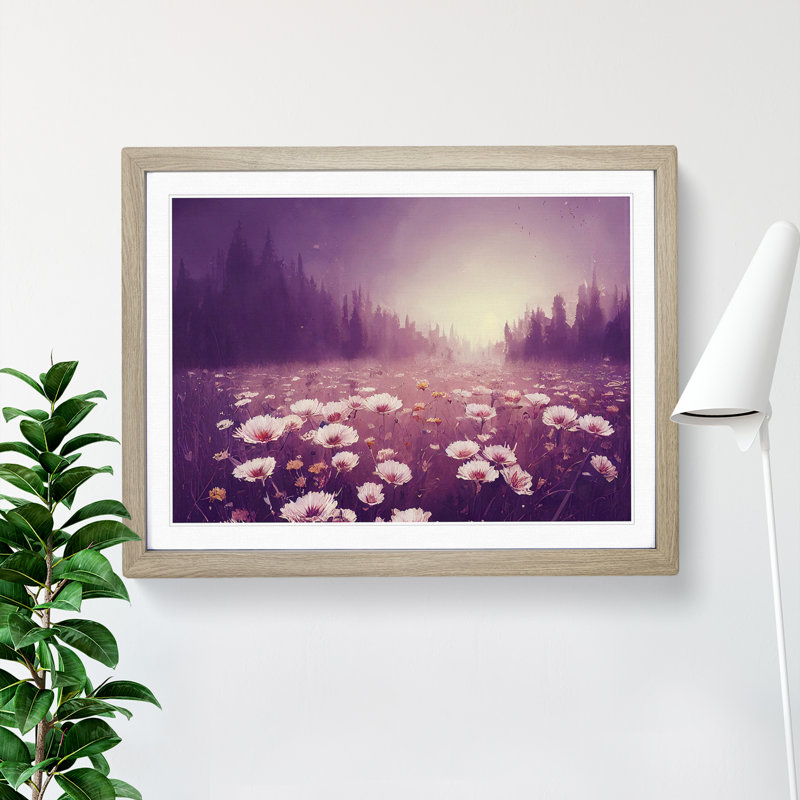 Field of Flowers 1 Piece Single Picture Frame Wall Art, 46cm H x 64cm W x 2cm D, Oak Framed