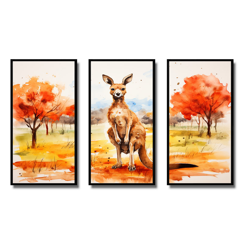 «Kangaroo Outback - Kangaroo Animal», art mural, H 28 po x l 36 po, Cadre flottant noir