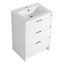 Armoire de salle de bain moderne autoportante de 24 po avec lavabo en résine blanc brillant et 3 tiroirs à fermeture en douceur