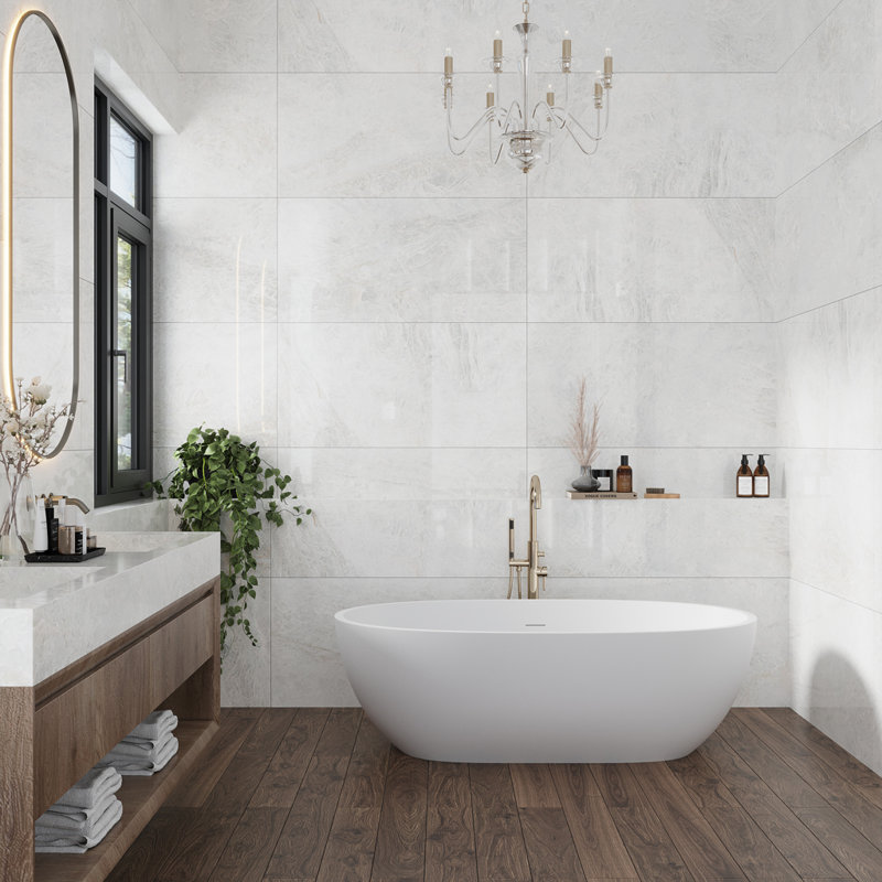 Splendor 24 X 48 In. Polished Frosted White Porcelain Large Format Wall And Floor Tile (15.49 Sq Ft/Case) - 2 Pack