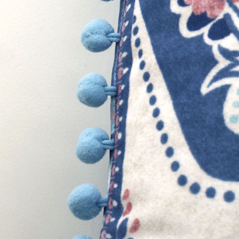 Boho Patchwork Cushion with Pom Pom