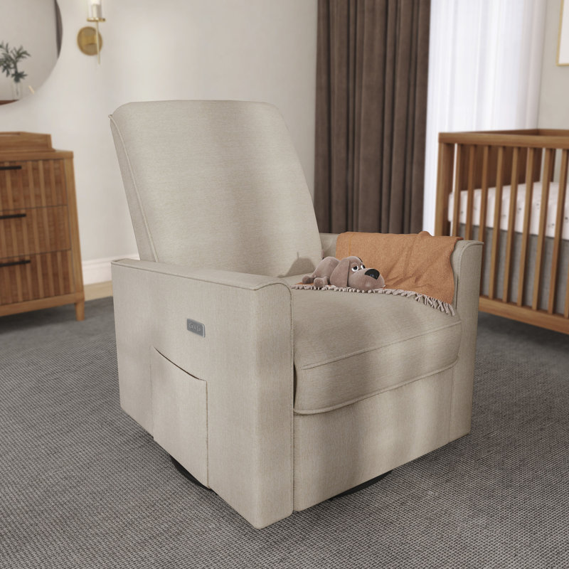 Greenguard Gold Certified Upholstered Swivel Reclining Glider, Tan