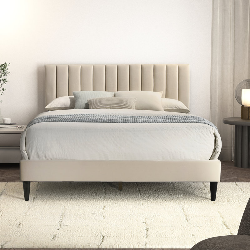  Newry Upholstered Double Bed, Beige