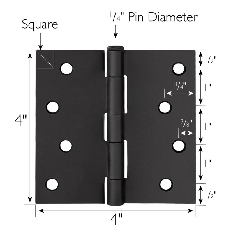 Matte Black Steel 4'' x 4'' Door Hinges with Removable Pin