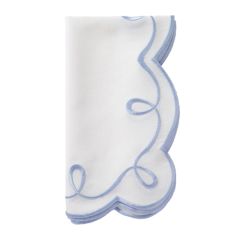 Ribbon Twirl Cotton Blend Scalloped Napkins, Ice Blue