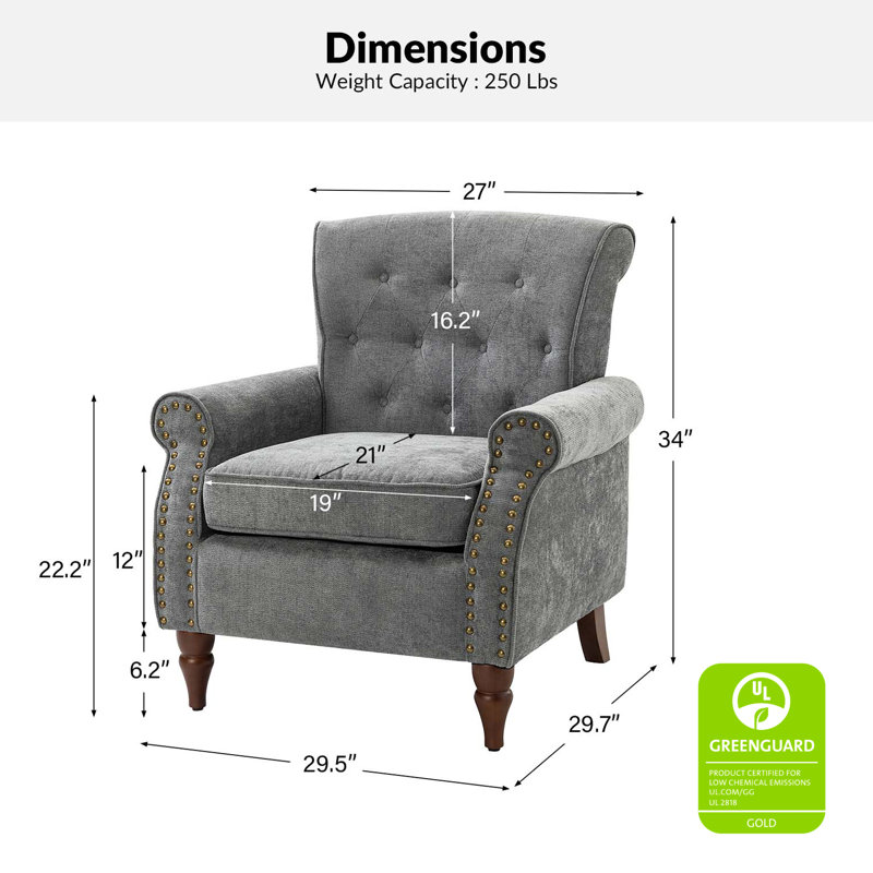Anine 29.5" W Tufted Armchair, Grey Polyester