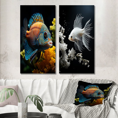 Corail, papillon, aigue-marine, aventure, ensemble de 2 reproductions d'art en métal