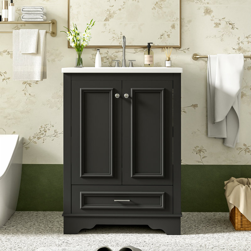Meuble-lavabo 24 po avec lavabo en céramique, Noir