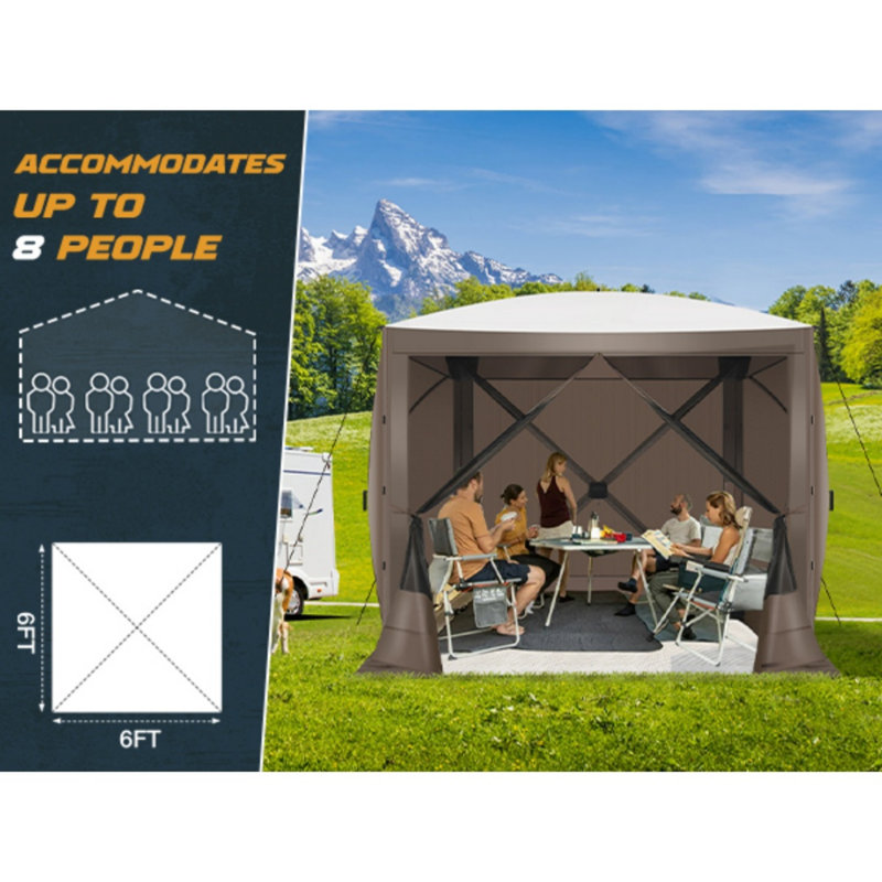 6FTx6FT Screen Room with Sidewalls and Mosquito Netting, Brown
