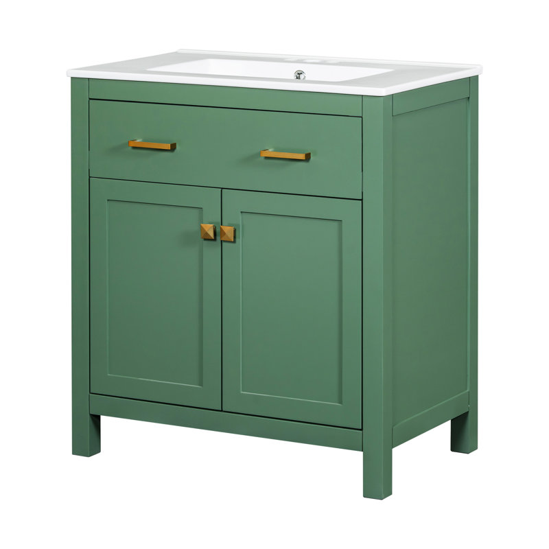30-Inch Green MDF Freestanding Single Sink Vanity with White Ceramic Top