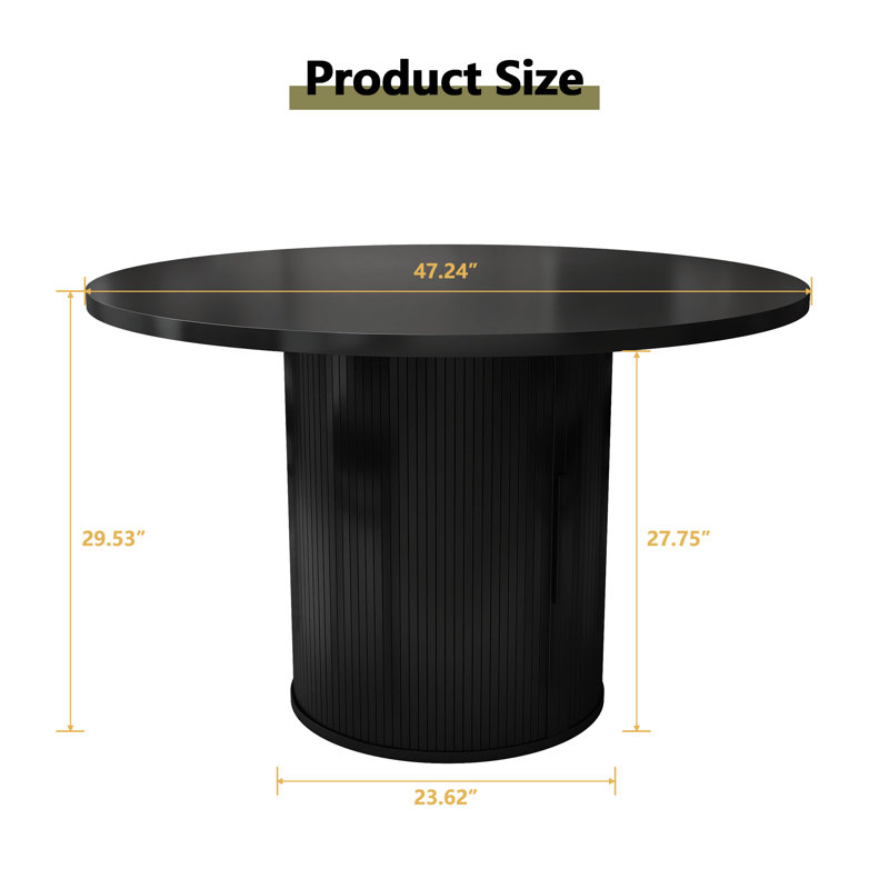47.24" Round Pedestal Dining Table, Black