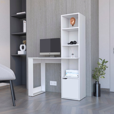 Bureau d'ordinateur avec bibliothèque à 4 niveaux et armoire à 1 porte