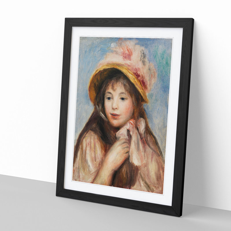Pink Bonnet by Pierre-Auguste Renoir - Picture Frame Painting, 90cm H x 65cm W x 2cm D, Black Framed