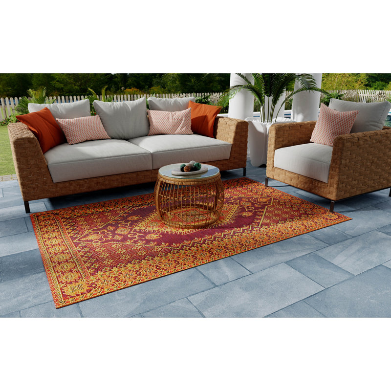 Oriental Turkish Polypropylene Rug Reversible Rust Outdoor, UV Resistant, 100% Recycled Material, Rectangle 5' x 8'