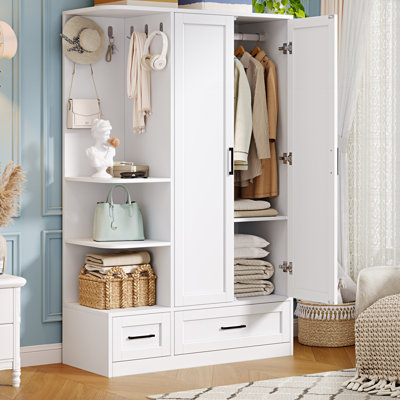 Armoire 70 "moderne avec rangement spacieux, 3 tablettes ouvertes et 5 crochets
