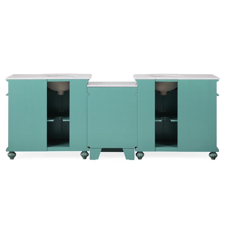 Arrio 90.25'' Double Bathroom Vanity with Carrara Marble Top, Green