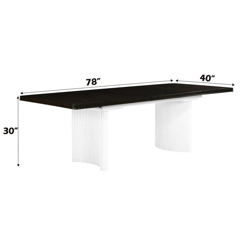 Table de salle à manger rectangulaire blanche et brune avec rallonge de feuilles - et centre de table élégant pour votre pièce fabriqué à partir de matériaux durables