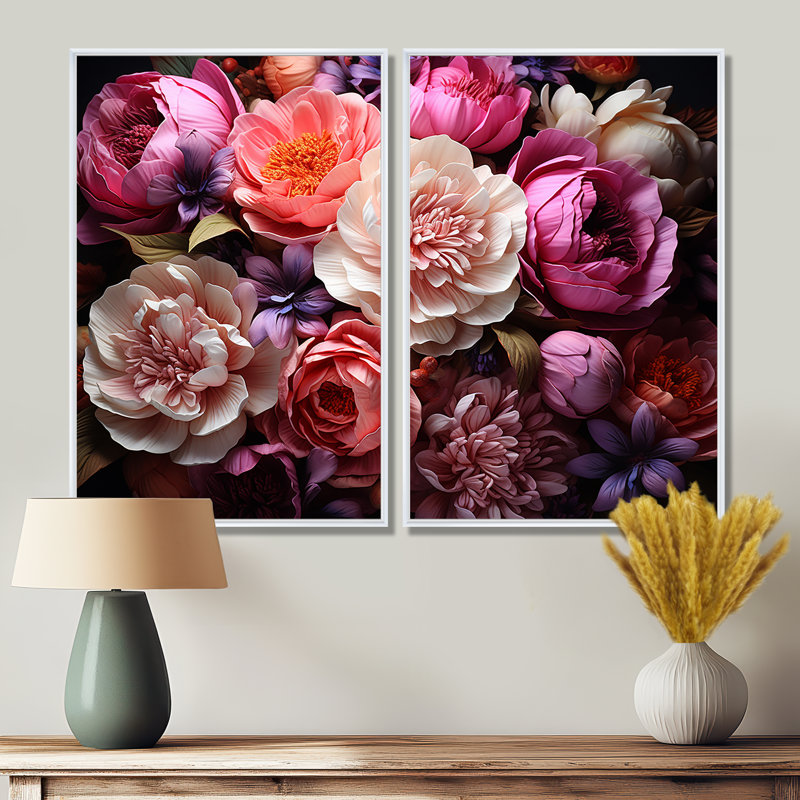 Art asiatique pivoines en rose IV - impressions sur toile global rose, H 36 po x l 48 po, Blanc