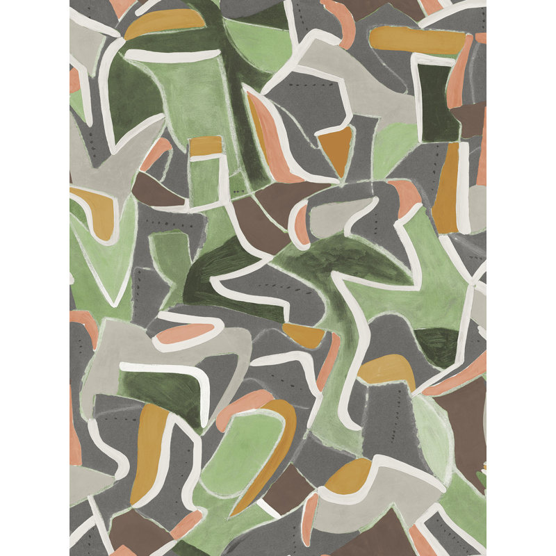 10m x 60cm Jigsaw Wallpaper Roll, Grey/Green/Yellow