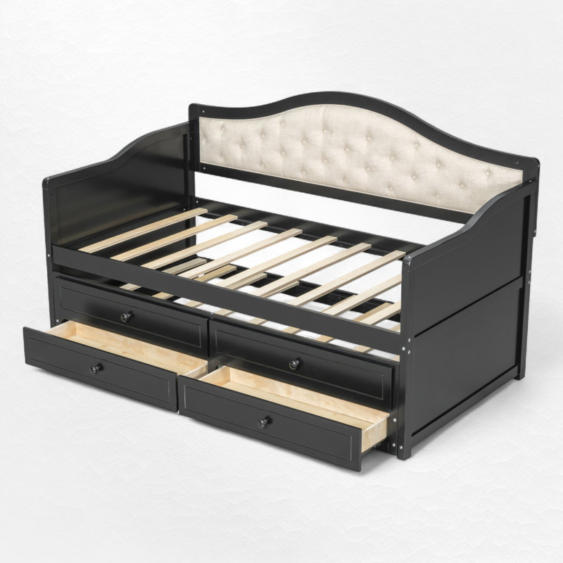 Twin Daybed With Trundle And 2 Drawers, Black