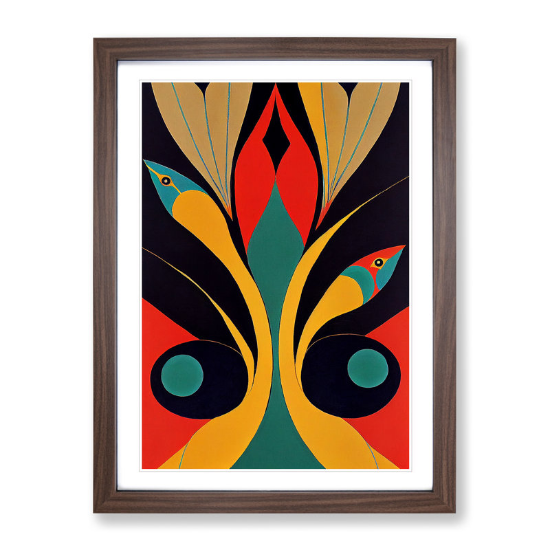 Peacock In Abstract No.2 - Single Picture Frame Print, 64cm H x 46cm W x 2cm D, Walnut Framed