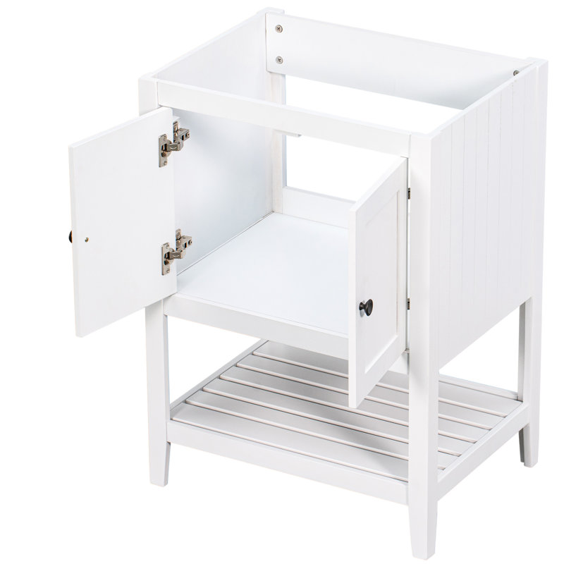 Base de meuble-lavabo de 24 po en blanc - Armoire de rangement moderne en bois massif avec portes et cadre ouvert inclus
