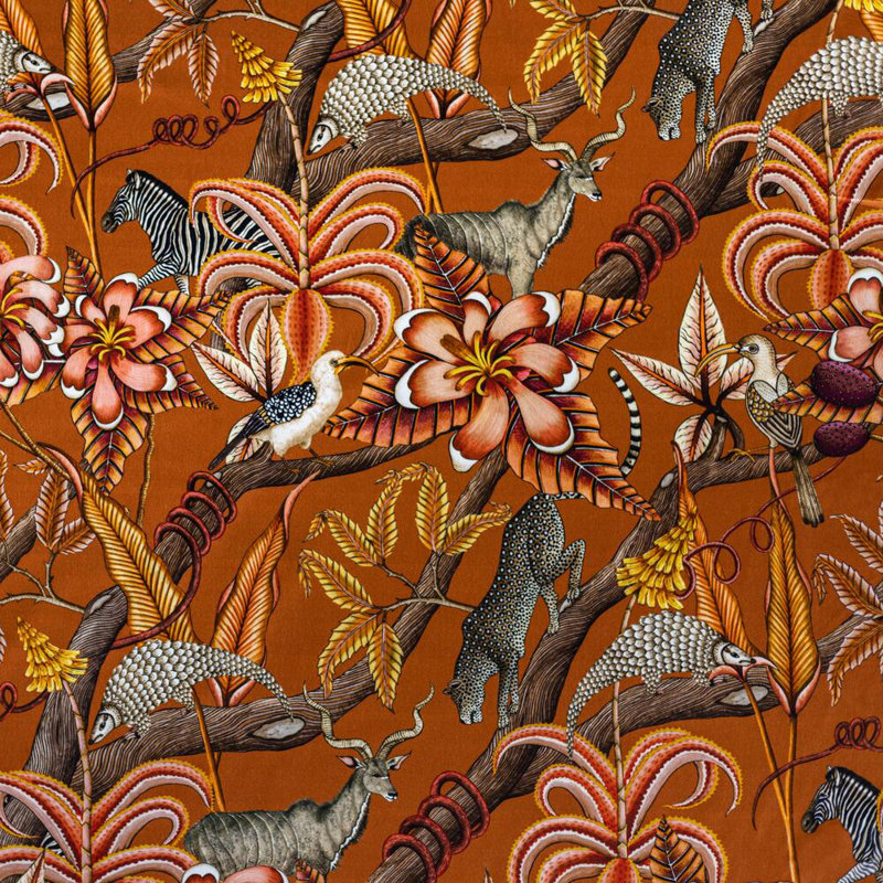 Pod Occasional Chair Upholstered in Ardmore Fabric, Pangolin Park Rust Velvet