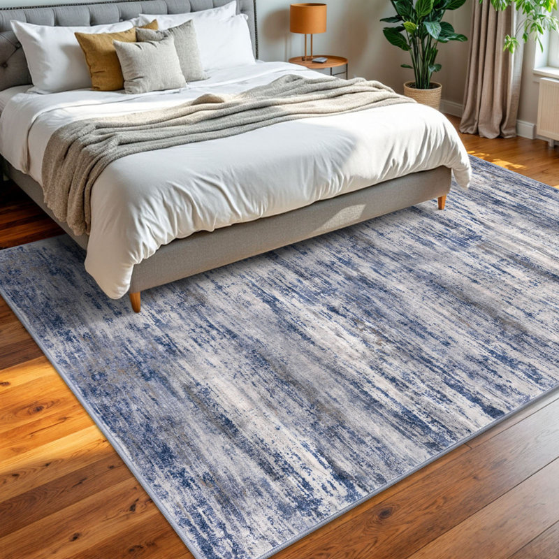 Tapis de salon 6 x 9 lavable à la machine avec envers en caoutchouc Tapis pour animaux bleu / gris, Blue/Grey