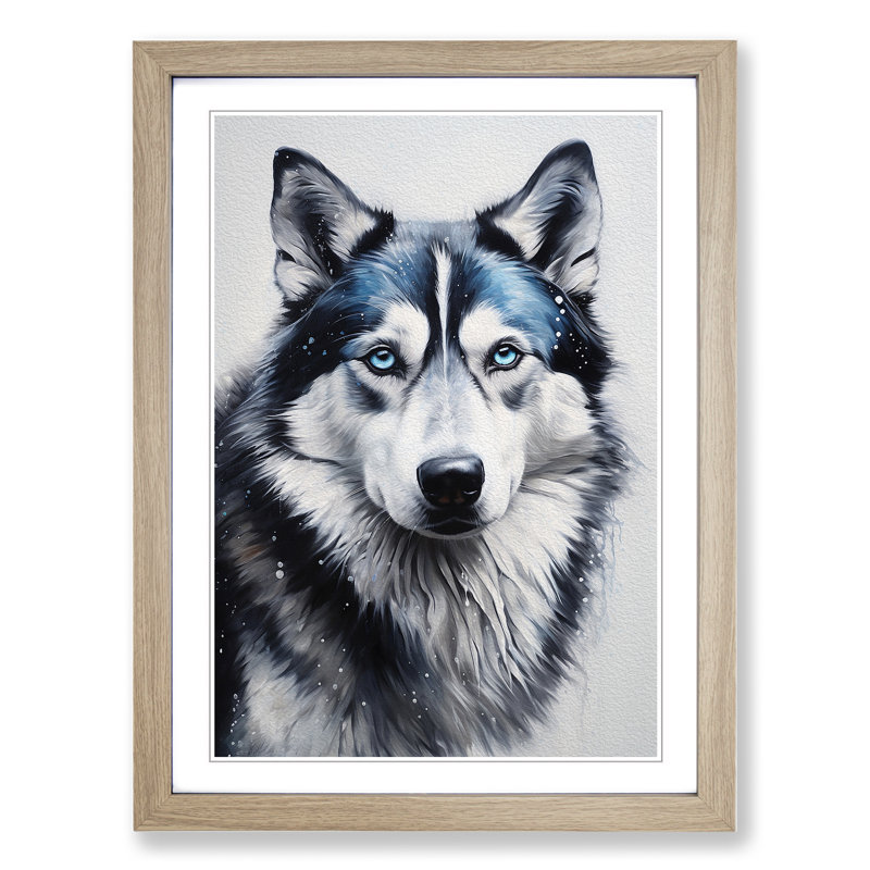 Husky Realism - Framed Print, 34cm H x 25cm W x 2cm D, Oak 