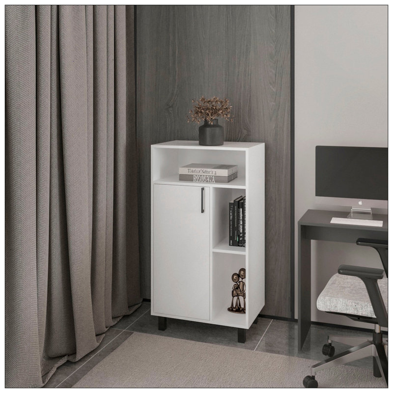 White Cabinet With Open Storage And 1 Door