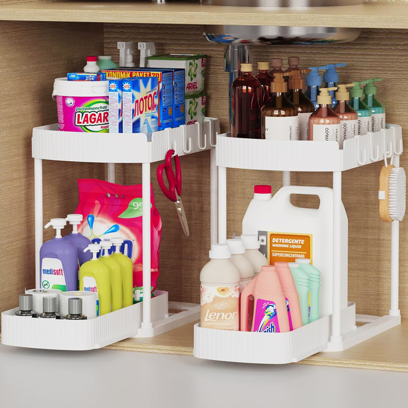 2 Pack Multi-Purpose Pull Out Storage Organizers for Under Sink & Under Cabinet in Kitchen and Bathroom, Black