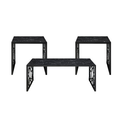 Elegant 3 Occasional Table : Tempered Glass With Fashionable Marble Print & Metal Frame Modern Support