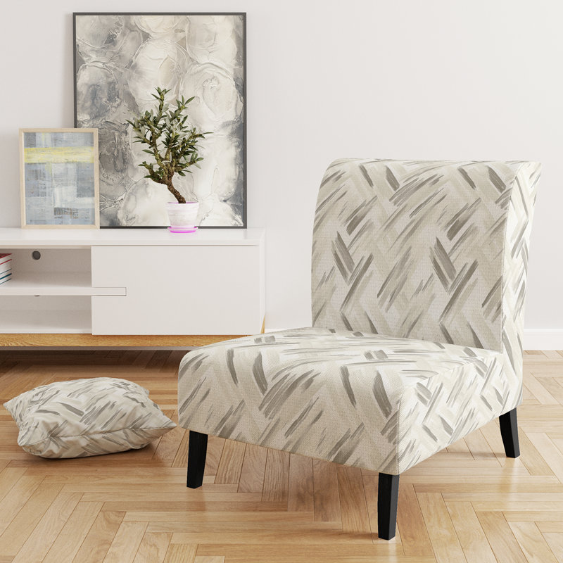 Fauteuil de chambre rayé et rembourré gris, Pantoufle sans accoudoirs