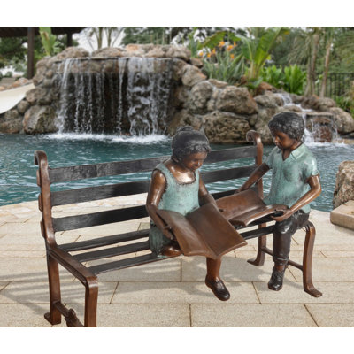 Boy And Girl On Bench 51 Inch Wide Bronze by Red Barrel Studio