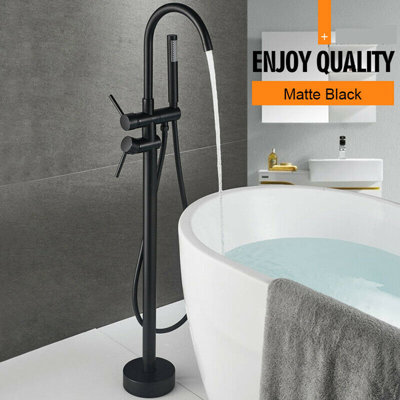 Matte Black Bathtub Faucet Tub Filler w/Handshower Floor Mount Freestanding Mixer