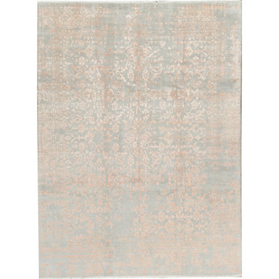 Tapis argenté et orange noué à la main de haute qualité