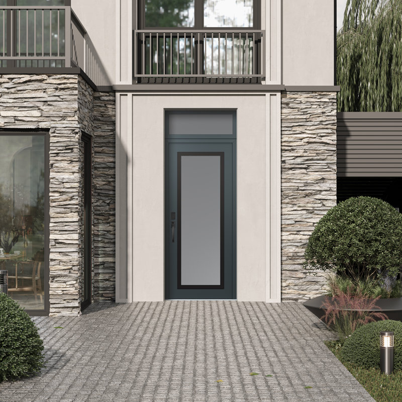 Porte d'entrée avant h1 panneau en acier noir anthracite / anthracite avec traverse, Oui, Gelé